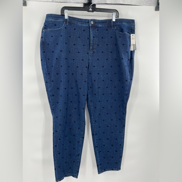 Talbots high waist skinny leg ankle pants blue jeans jegging flocked bows 24W - Picture 2 of 11